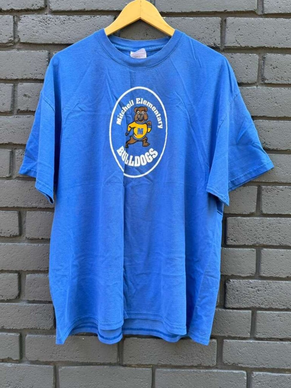 Vintage 90s Port &Company Men Mitchell Elementary Bulldogs Faded Blue T-Shirt XL